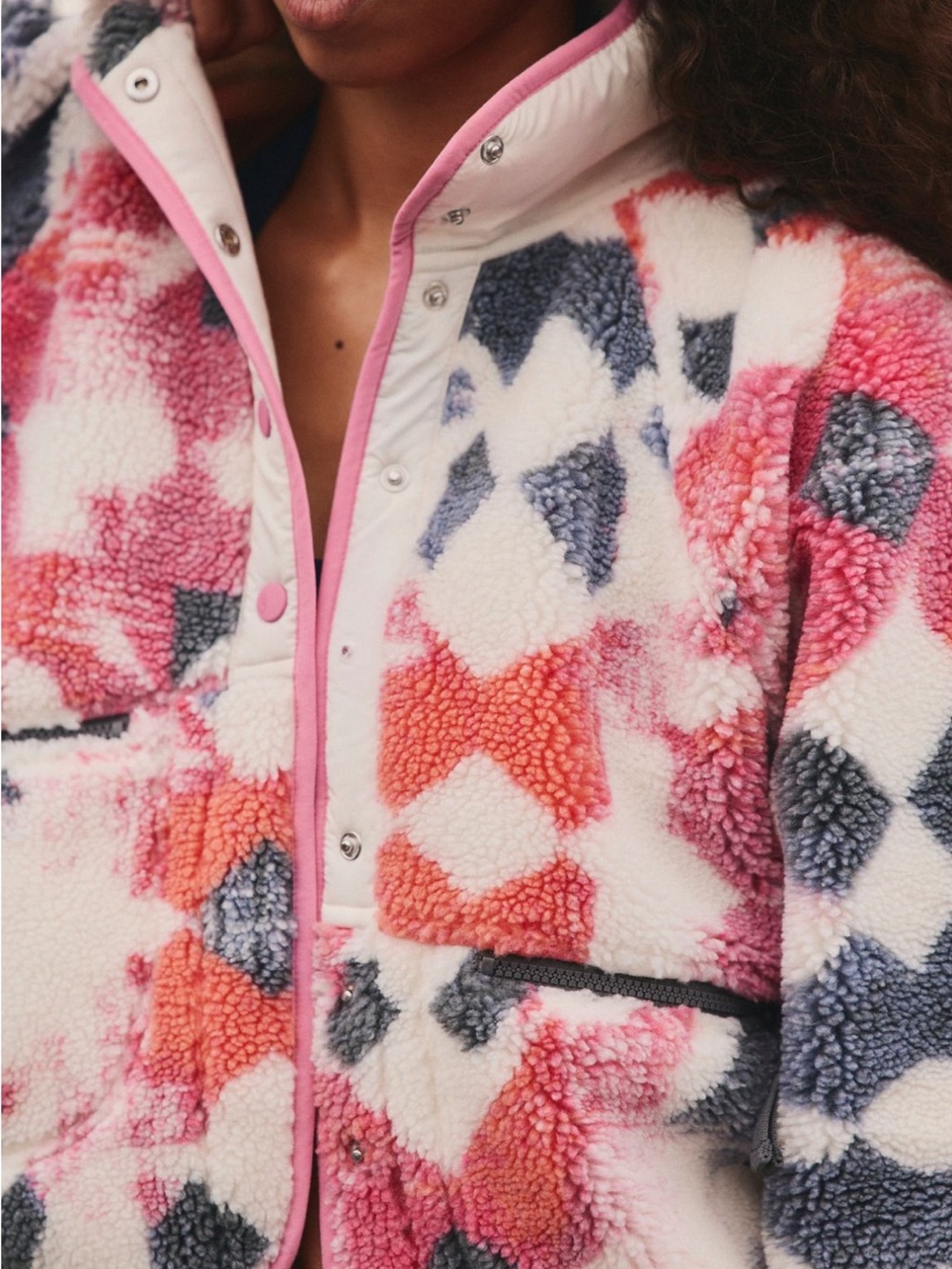 NWT Free People Women’s FP Movement Hit The Slopes Printed Fleece Jacket. - Picture 4 of 7